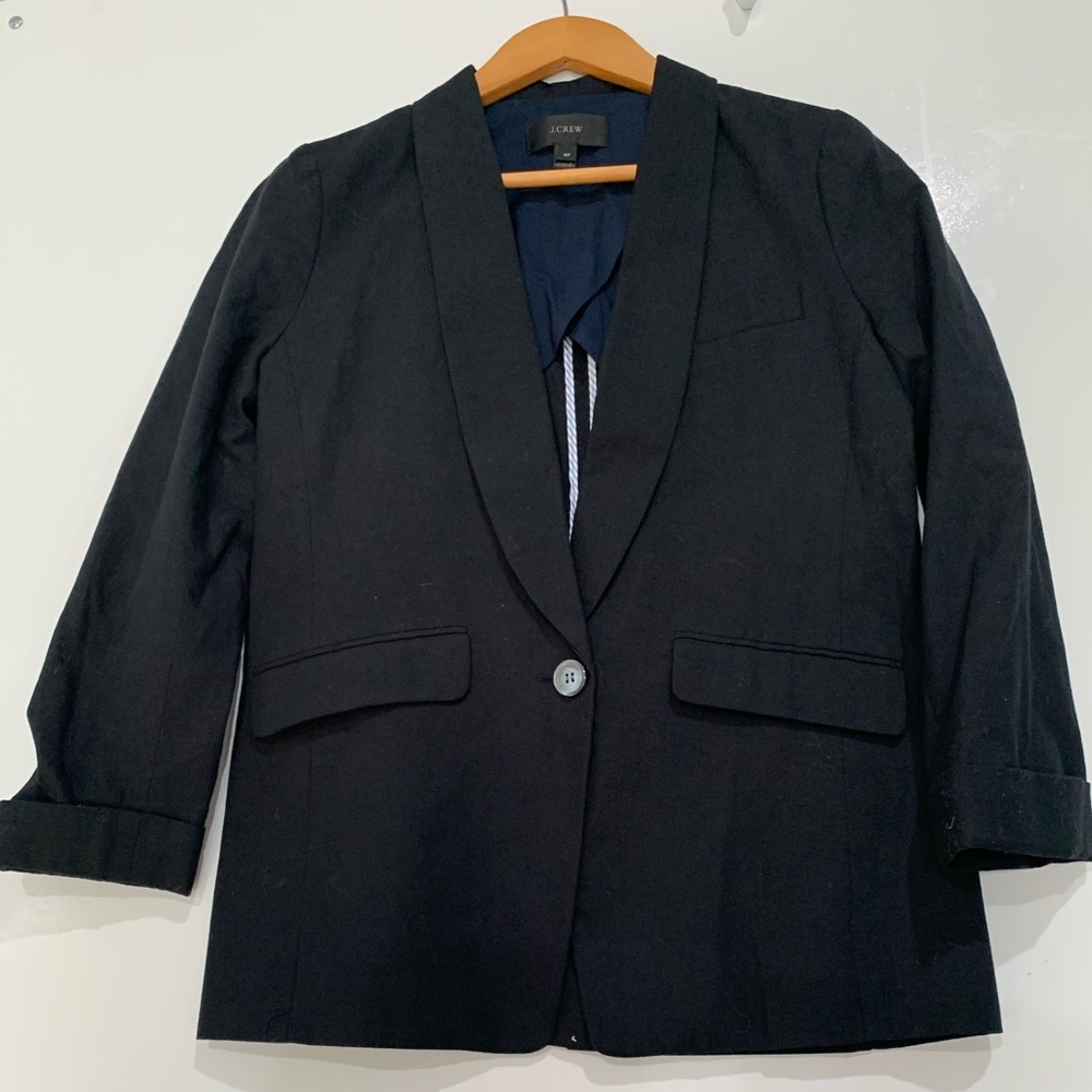 J.Crew Black unstructured shawl Cotton-Linen Blazer Size 4P Like New Minimalist
